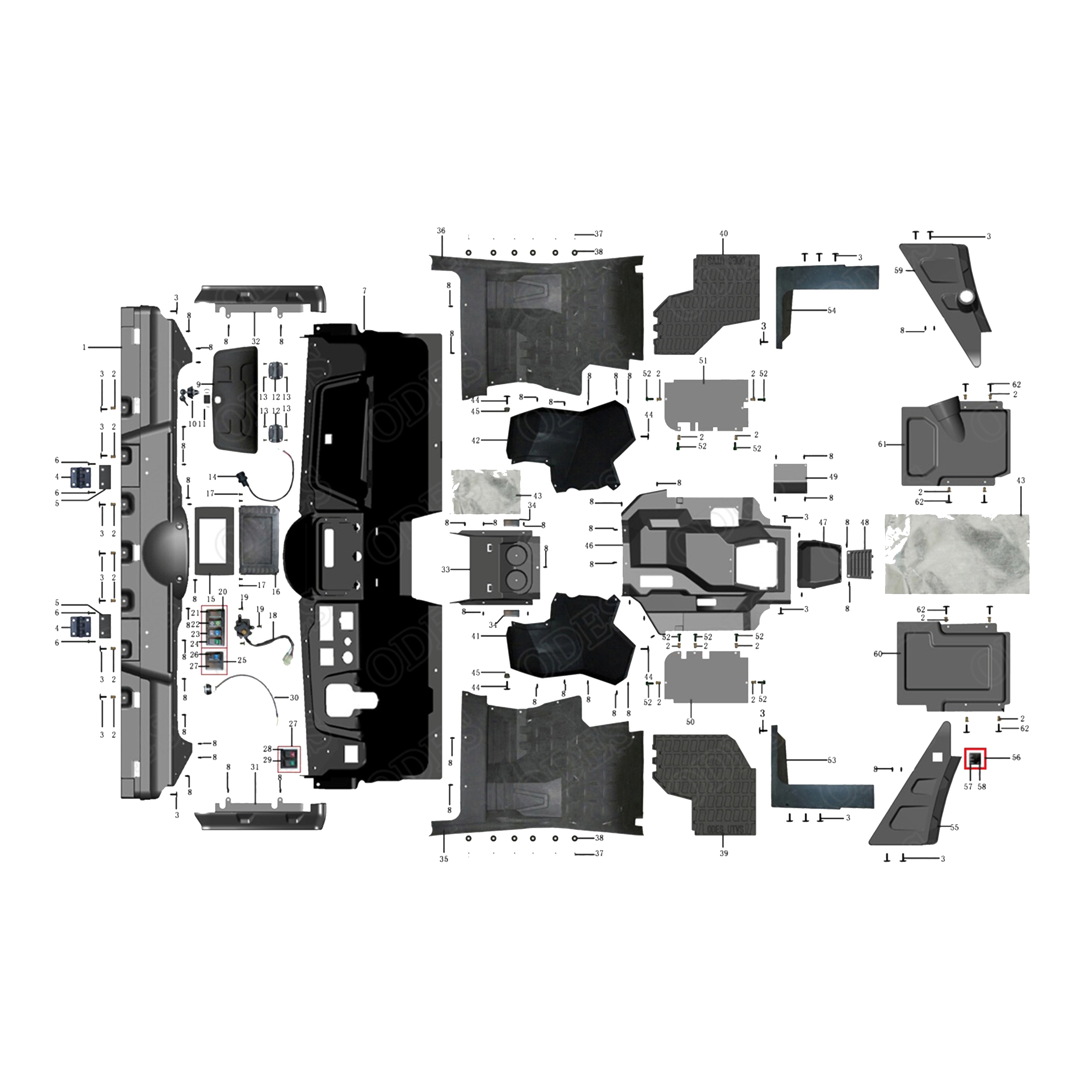 X2-800 LT PLASTIC COVERS, MIDDLE (6.5 INCH LCD DISPLAY)