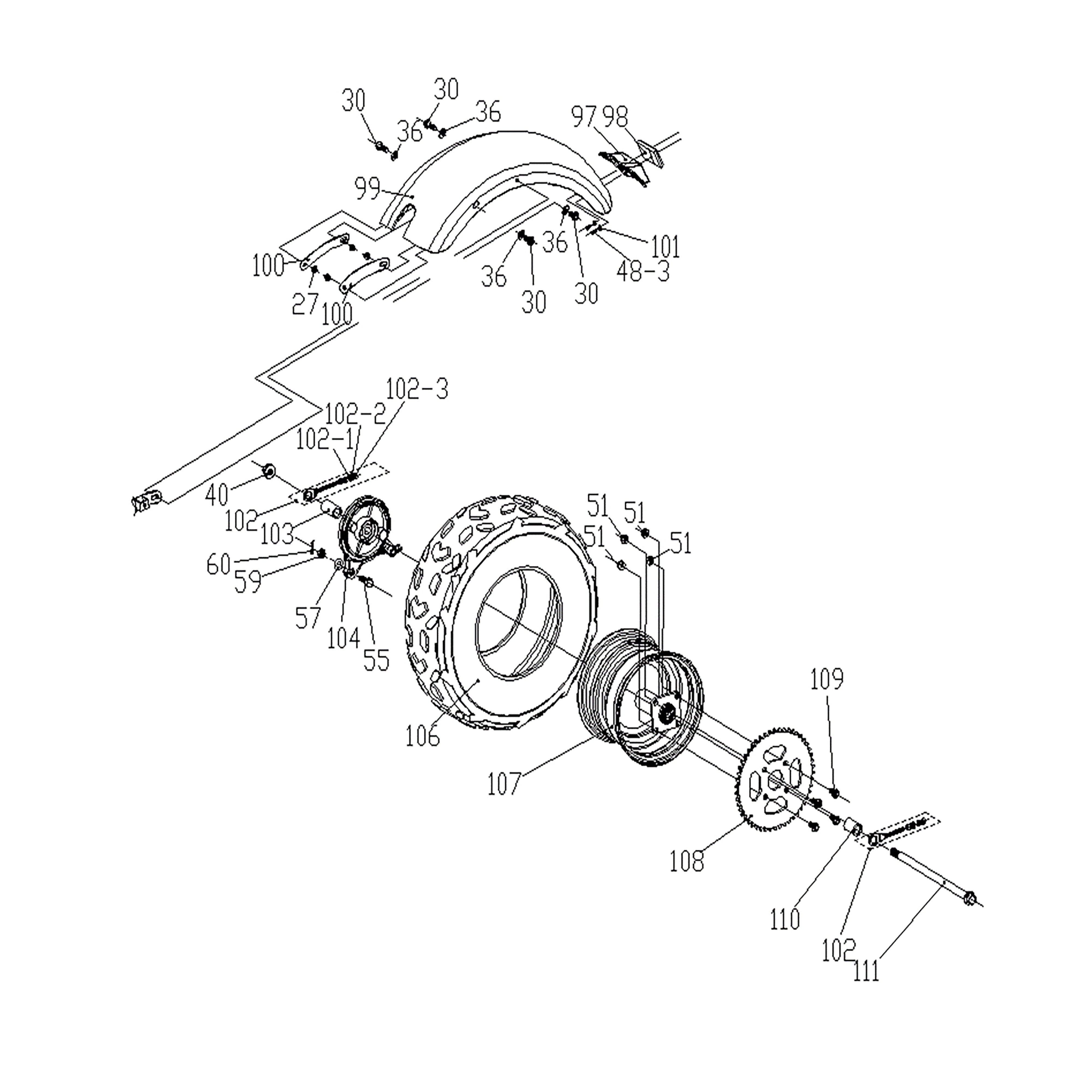MB 200 REAR WHEEL ASSEMBLY