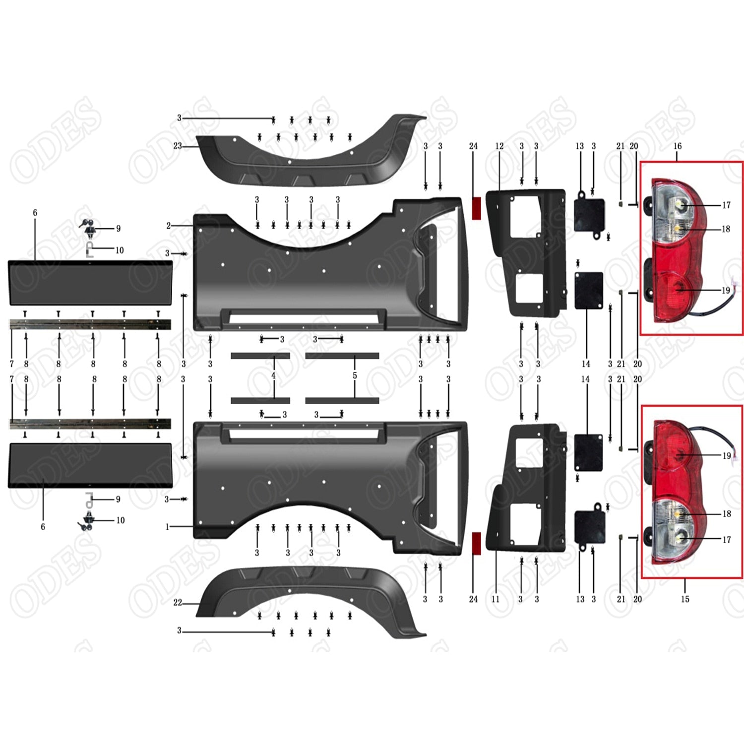 MSU 800 PLASTIC COVERS, REAR PARTS
