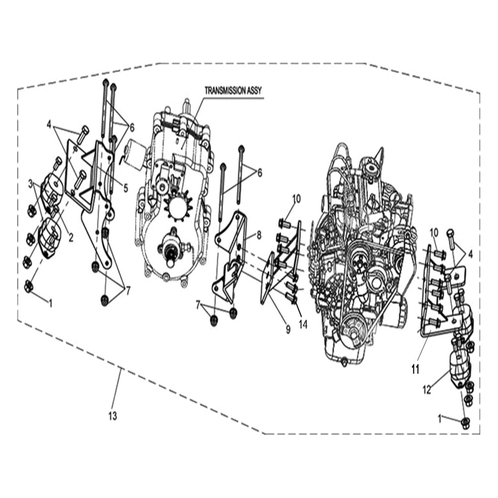 T-BOSS 1100D ENGINE AND TRANSMISSION MOUNTING PARTS EXPLODED VIEW