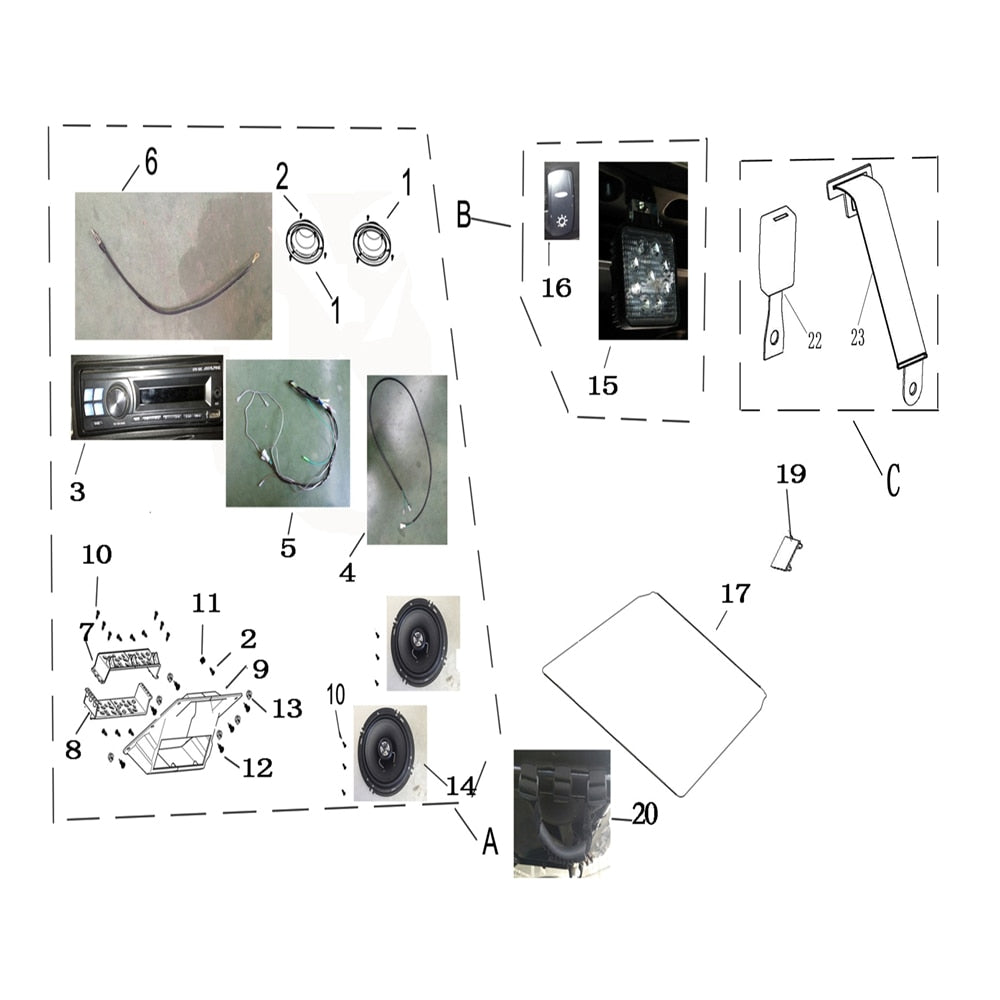 T-BOSS 1100D OPTIONS (A.STEREO ASSY & B.WORK LIGHT)