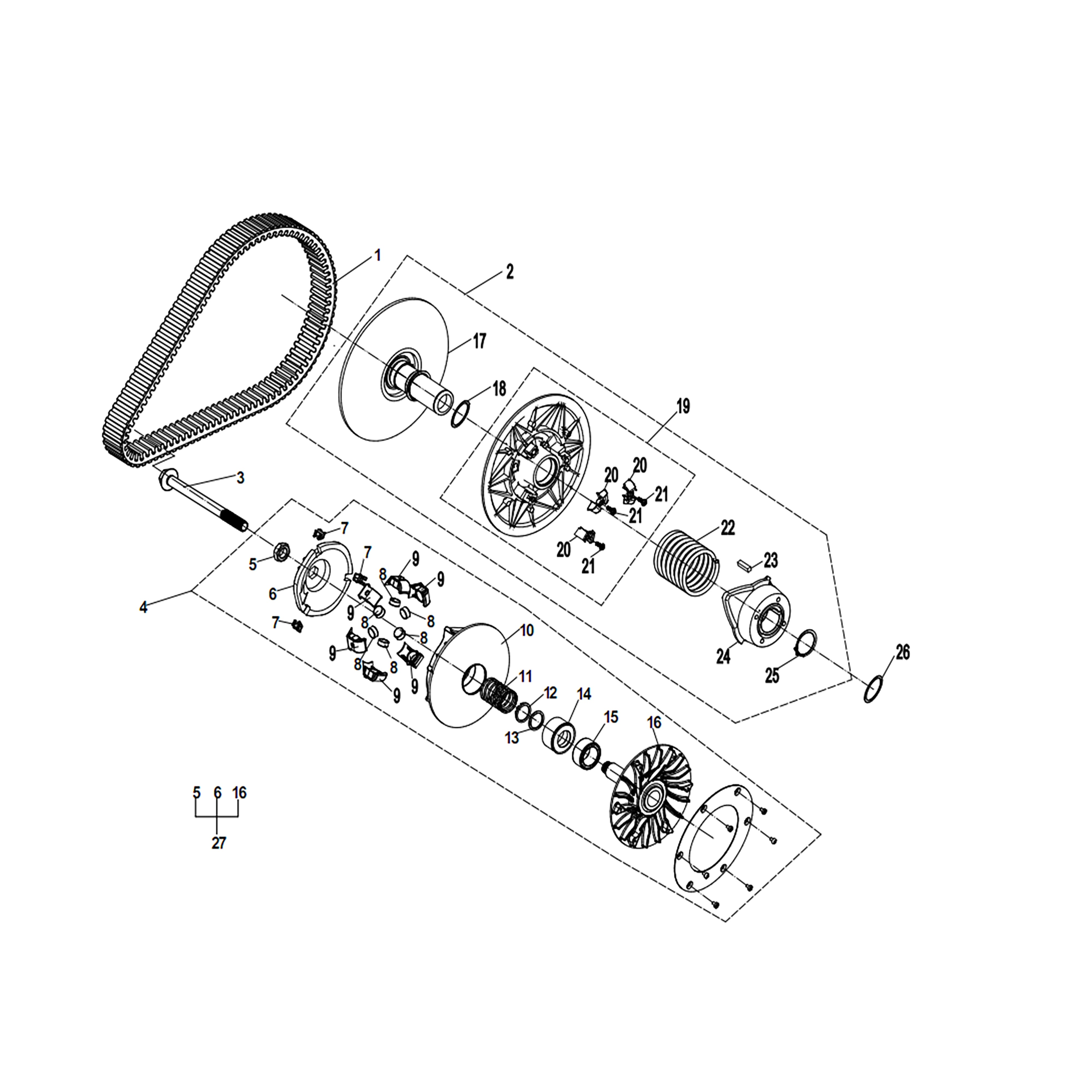 WARRIOR 1000CC ENGINE CVT ASSY (NO SPEED LIMITED,16G WEIGHT ROLLER)