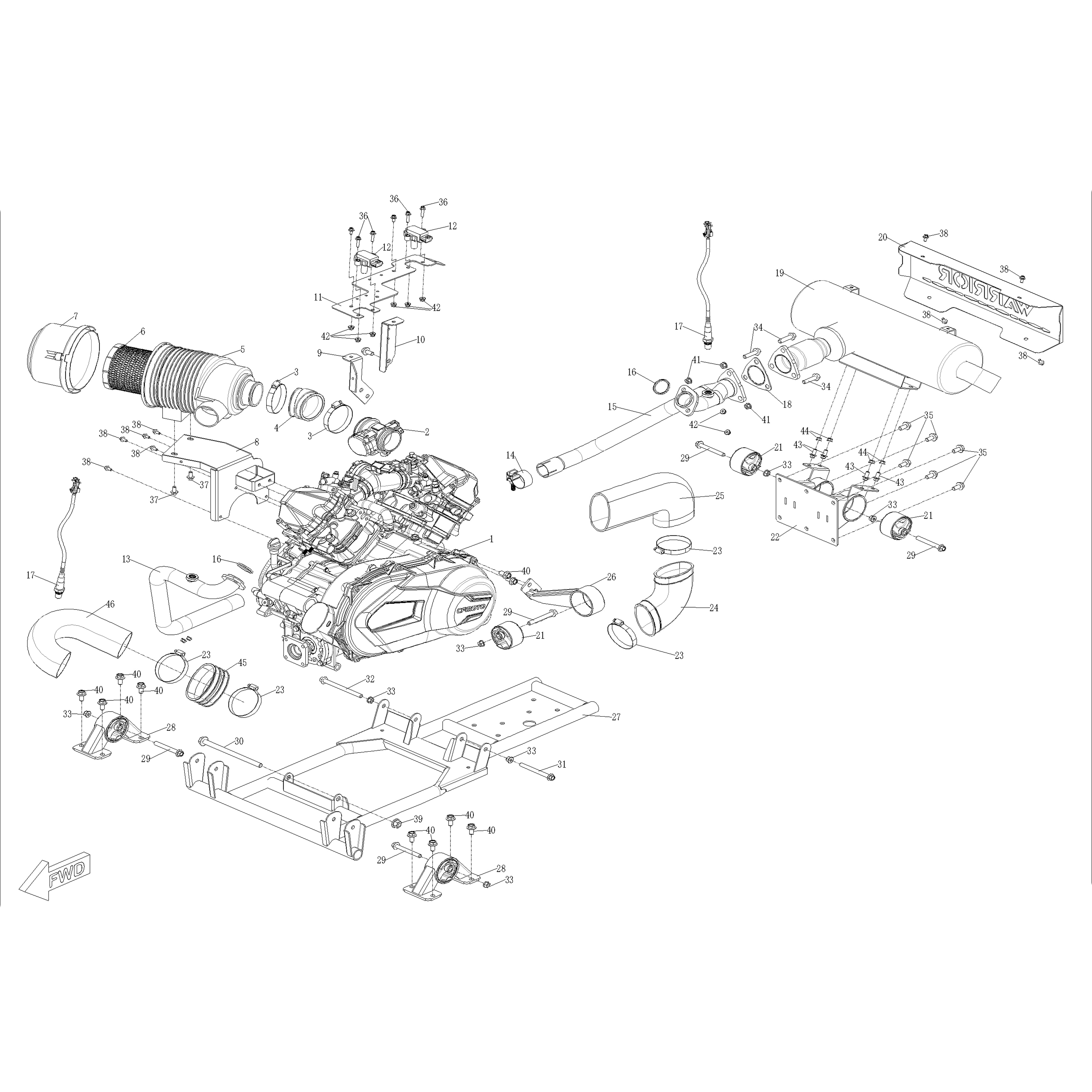 Warrior 1000 MXD Crew Engine & Air intake & Muffler