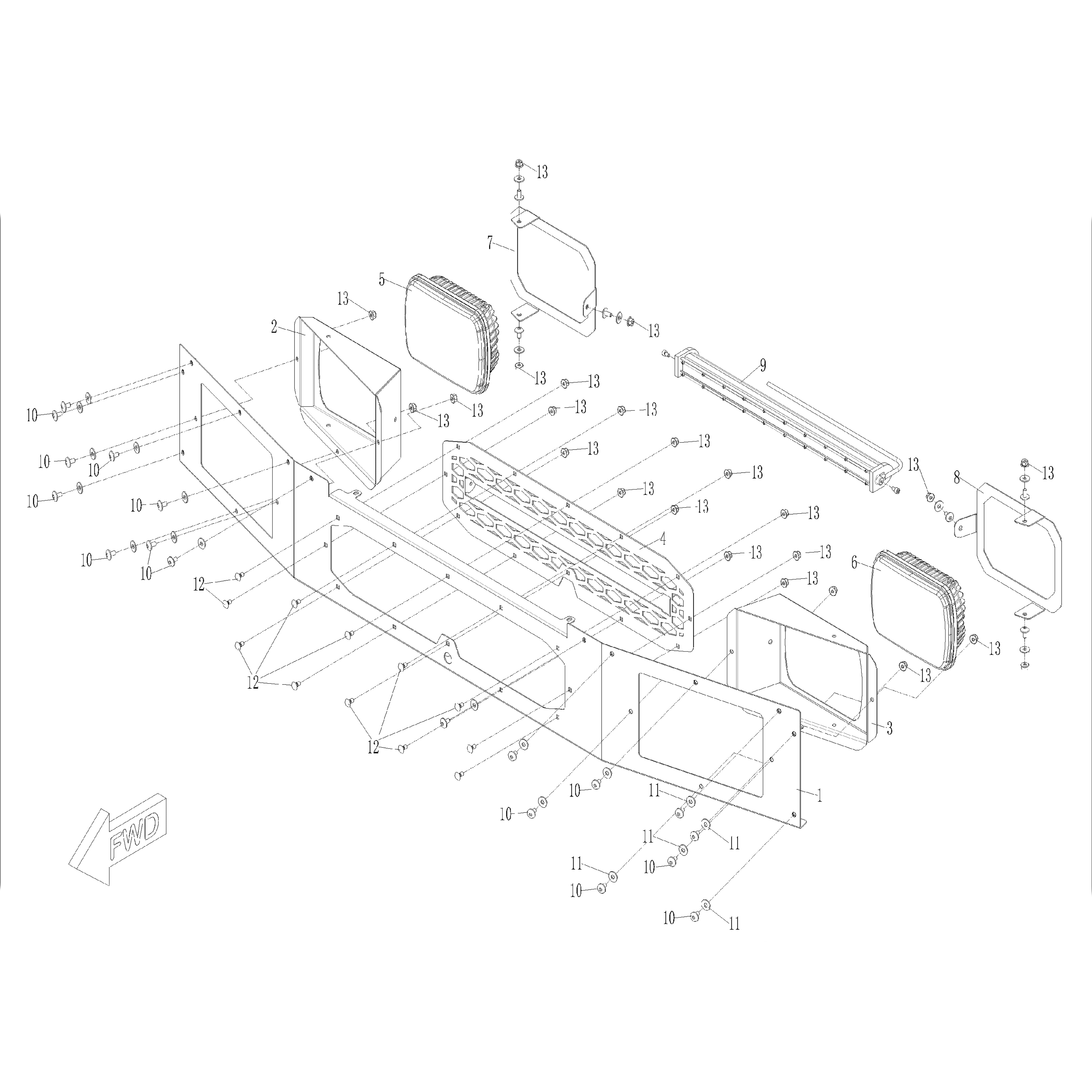 Warrior 1000 MXD Headlight & Midlle Grill