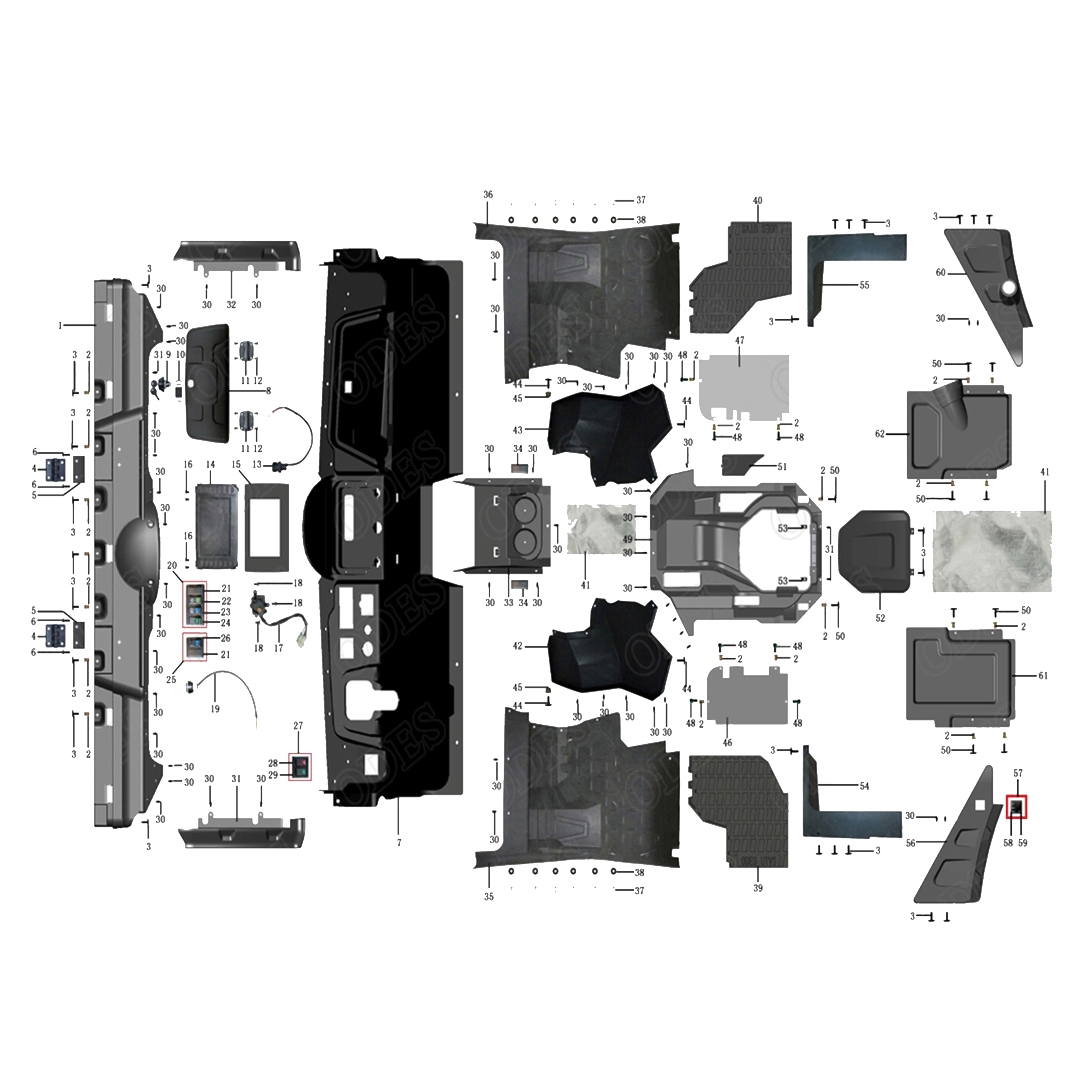 X2-1000 LT PLASTIC COVERS, MIDDLE (6.5 LCD DISPLAY)
