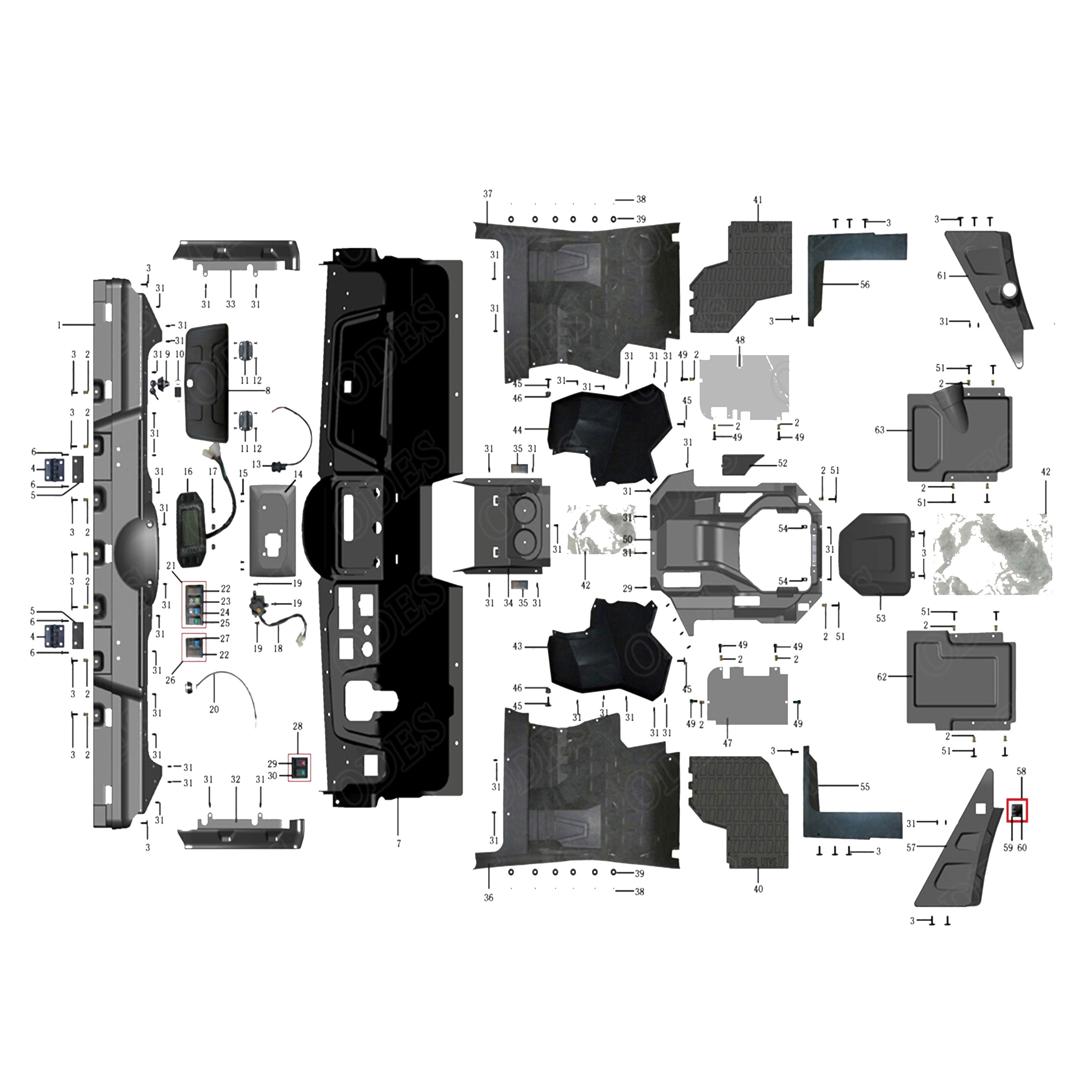 X2-1000 LT PLASTIC COVERS, MIDDLE (ORDINARY DISPLAY)