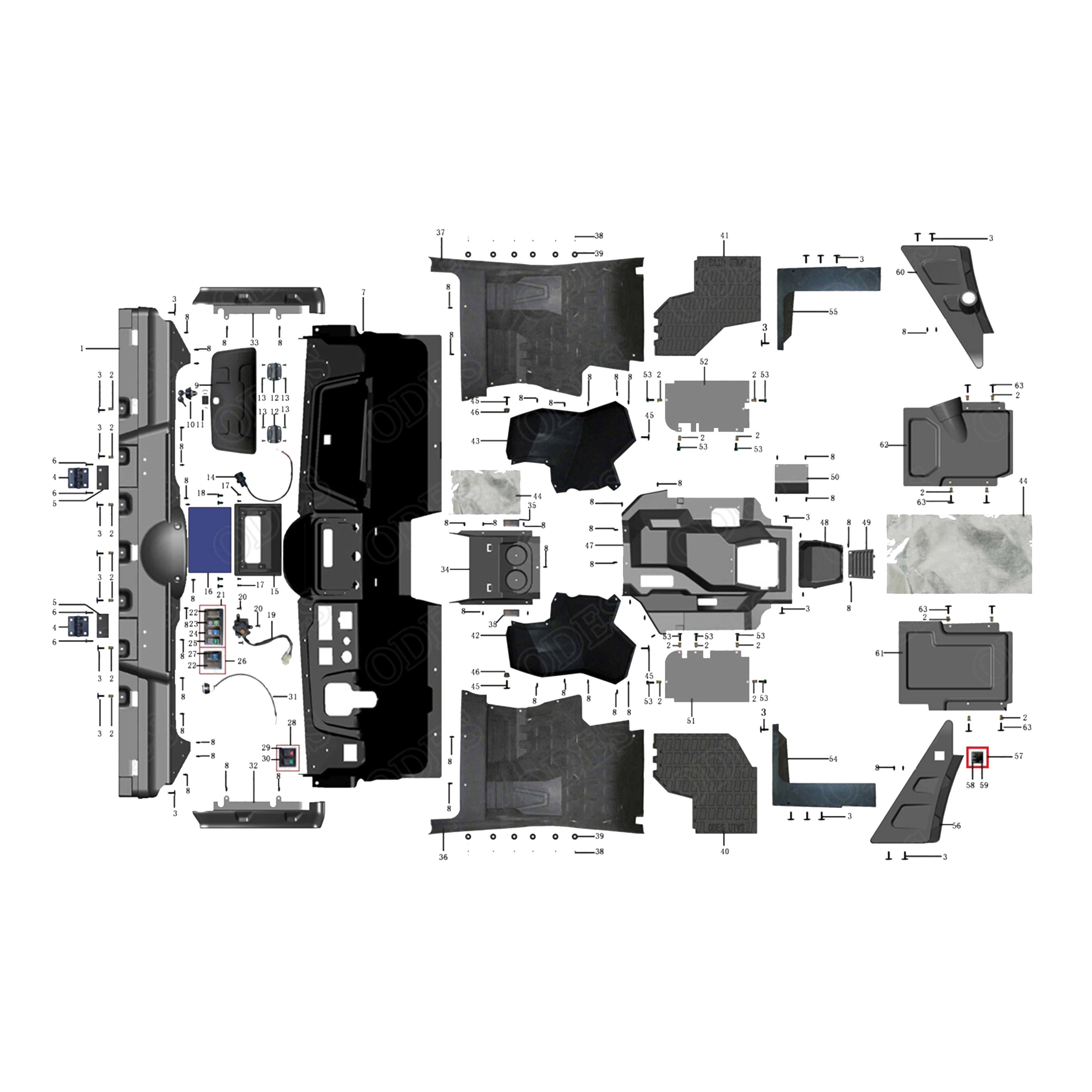 X2-800 LT PLASTIC COVERS, MIDDLE (10.6 INCH LCD DISPLAY)