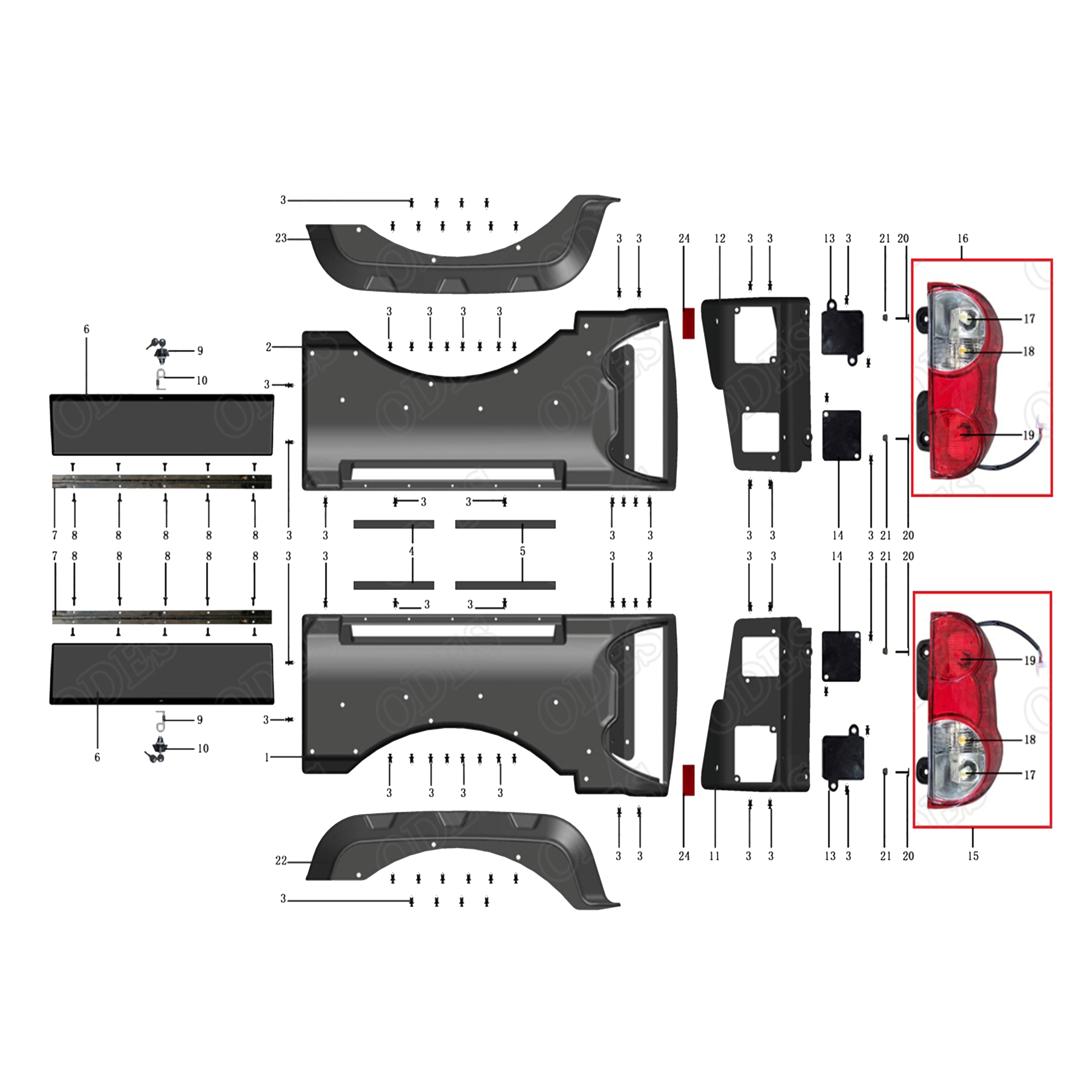 X2-800 LT PLASTIC COVERS, REAR PARTS