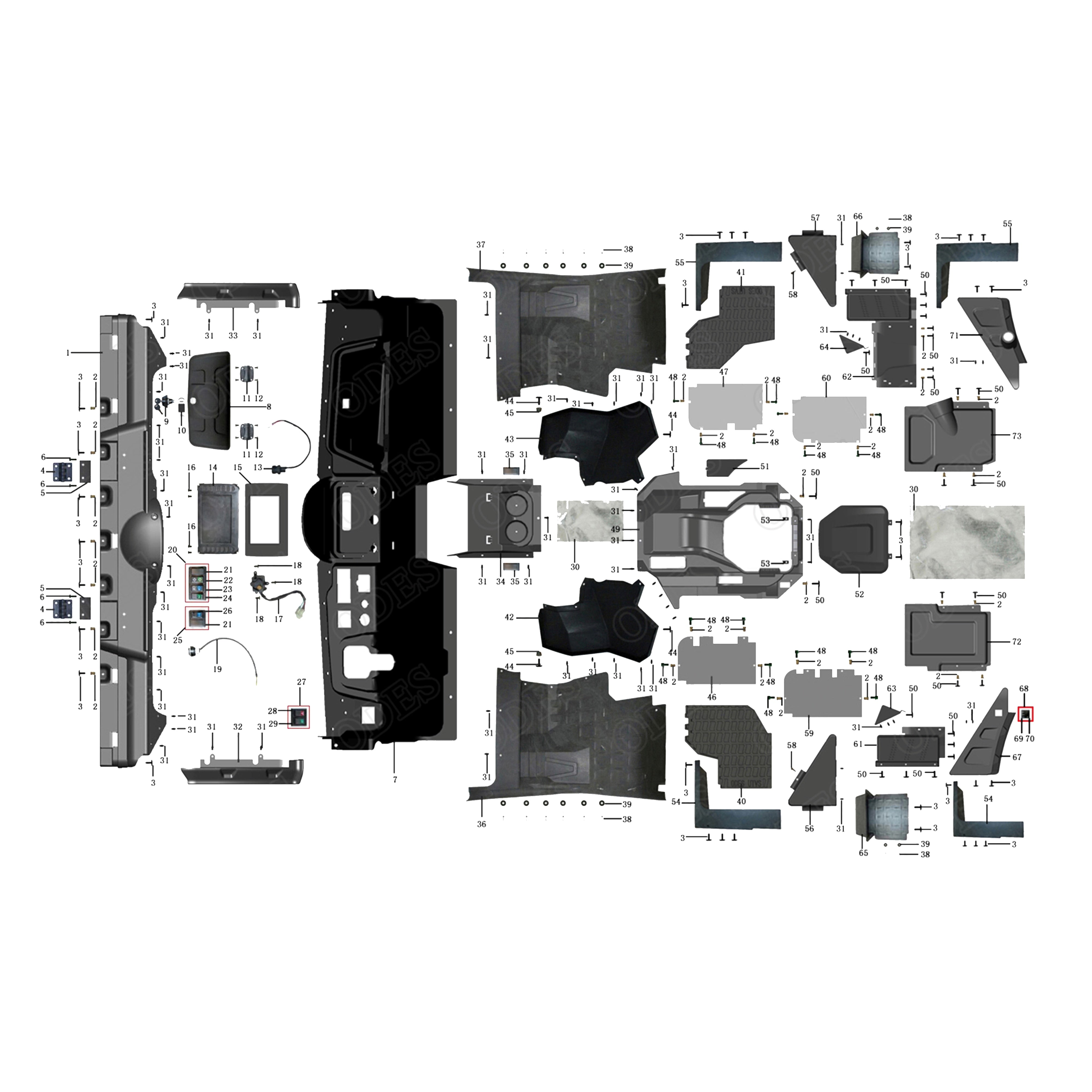 X4-1000 LT PLASTIC COVERS, MIDDLE (6.5 LCD DISPLAY)