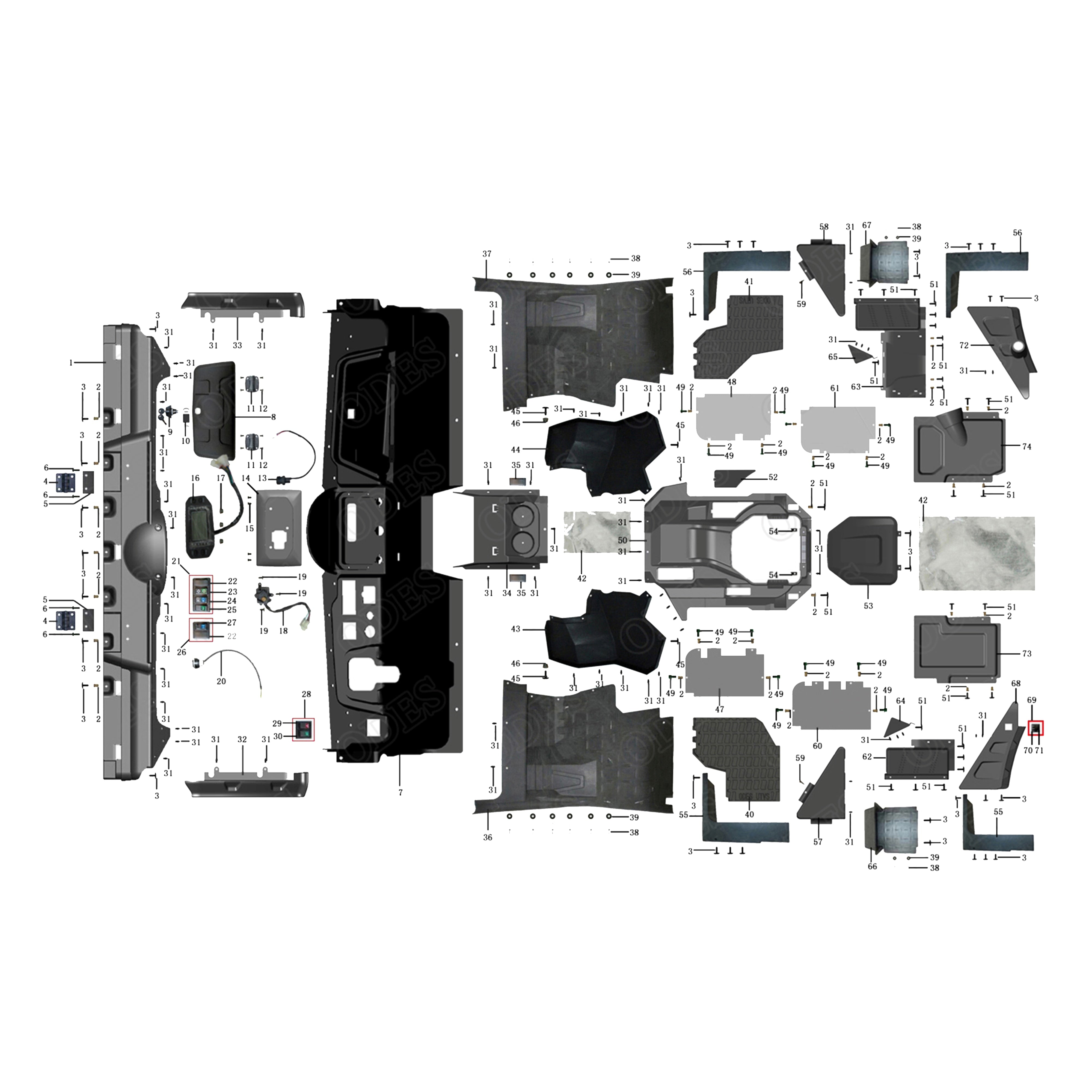 X4-1000 LT PLASTIC COVERS, MIDDLE (ORDINARY DISPLAY)